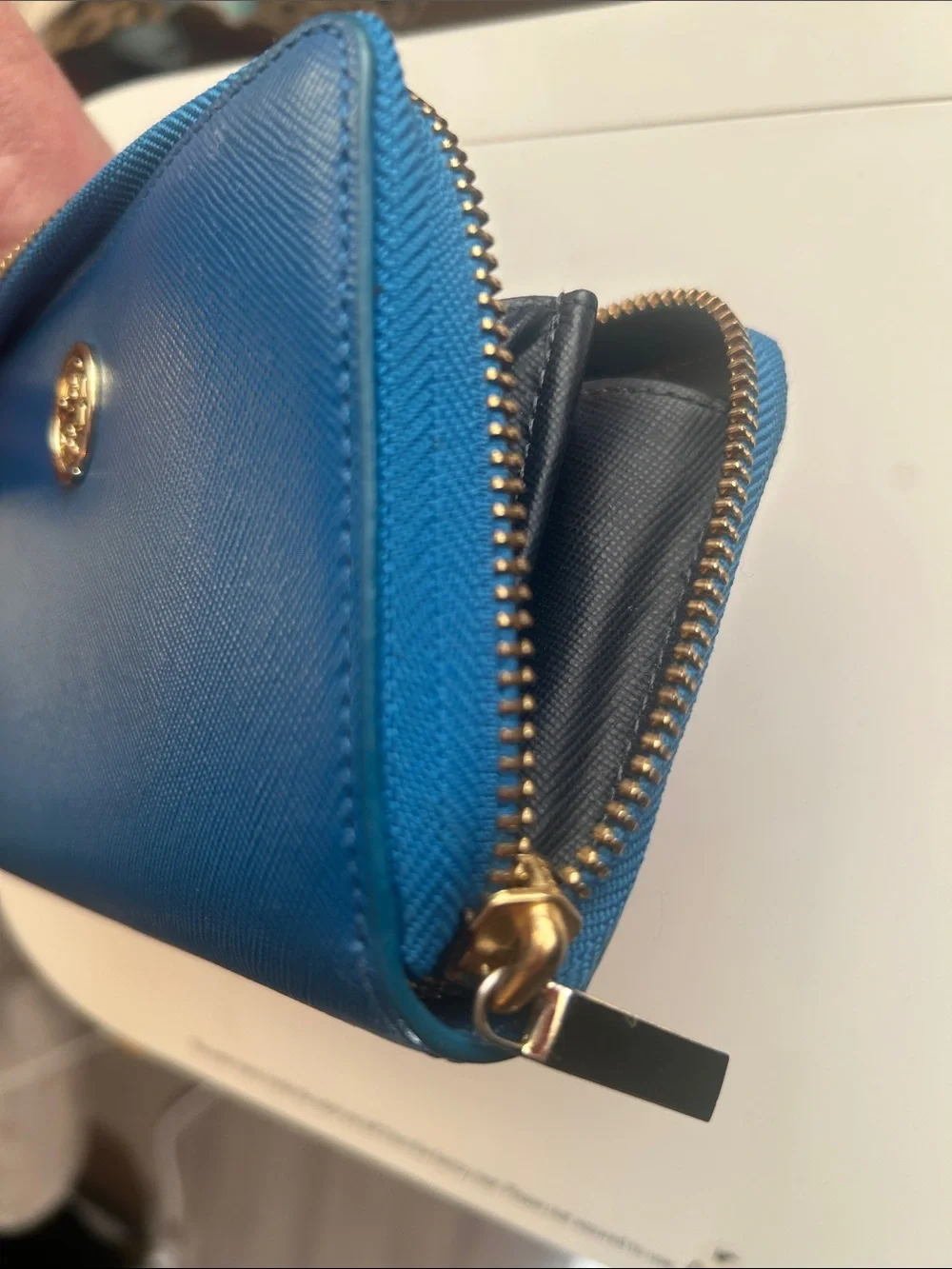 Like New! Teal Tory Burch Zip-Around Wallet with Gold Logo